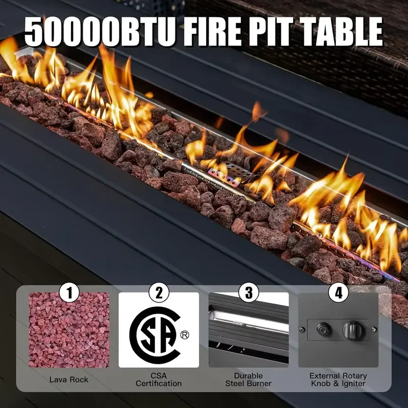 2026 New, High Quality, 57 Inch Propane Fire Pit Table 50000 BTU Firepit with Lid Lava Rock and Waterproof Cover for - view 3