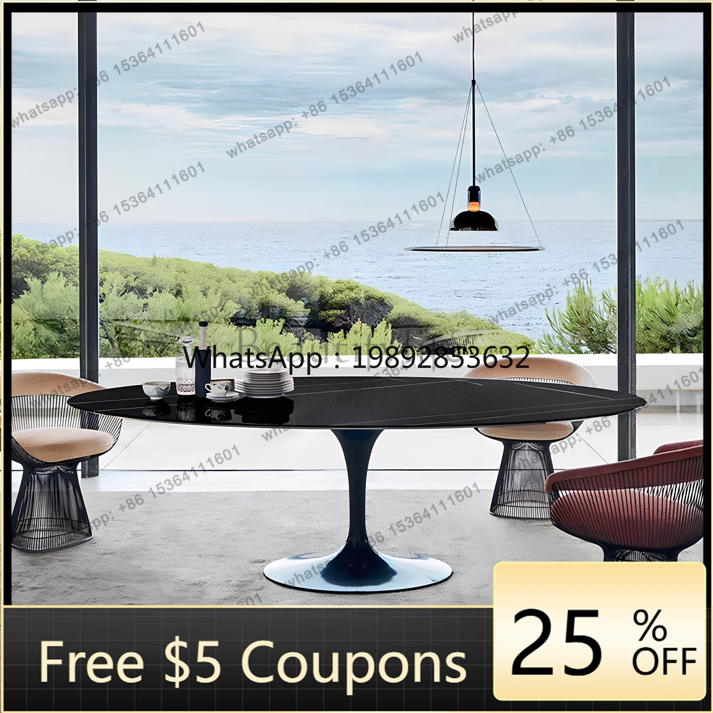 

W2 Dining table Natural marble Modern minimalist light luxury Italian minimalist oval dining table