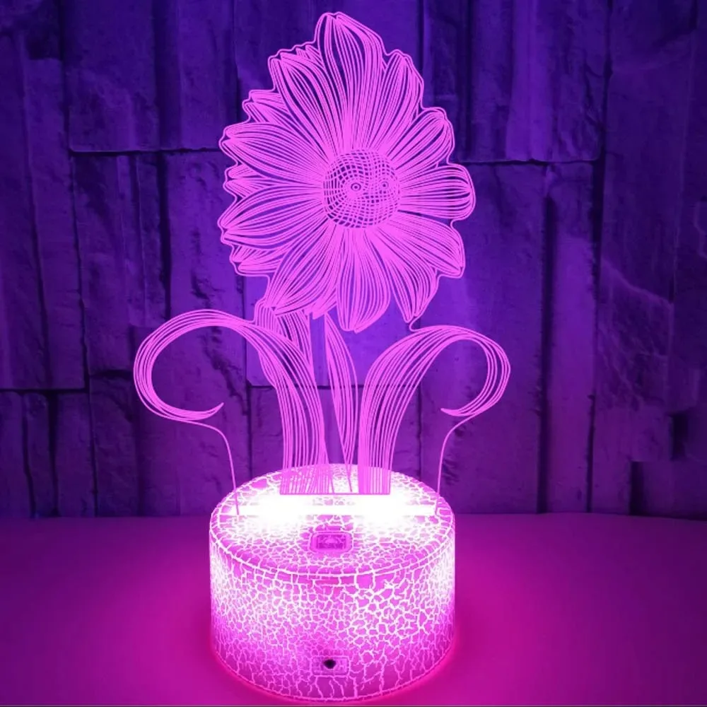 Nighdn 3D Sunflower LED Night Light Optical Illusion Acrylic Lamp 7 Color Changing Kids Bedroom Decor Birthday Christmas Gift