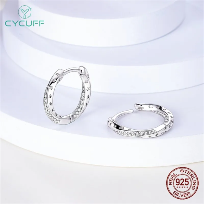 MISEFF 2025 Real 925 Sterling Silver Hoop Shine Stars Earrings For Women Engagement Wedding Party Birthday Jewelry Gifts