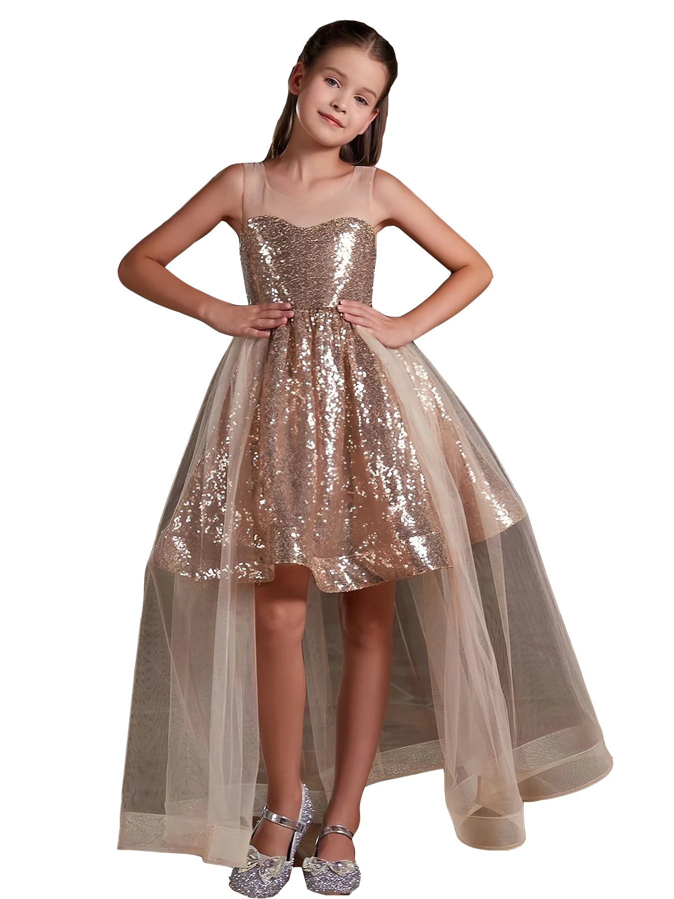 Golden girls\' dress, shiny pearl cake dress, black girls\' birthday party dress, beauty pageant piano dress