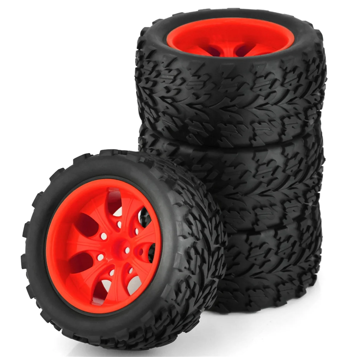 4Pcs 118MM 1/10 RC Monster Truck Buggy Tire Tyre Wheel Foam Inserts 12mm Hex for Traxxas Arrma Redcat HSP Tamiya, Red