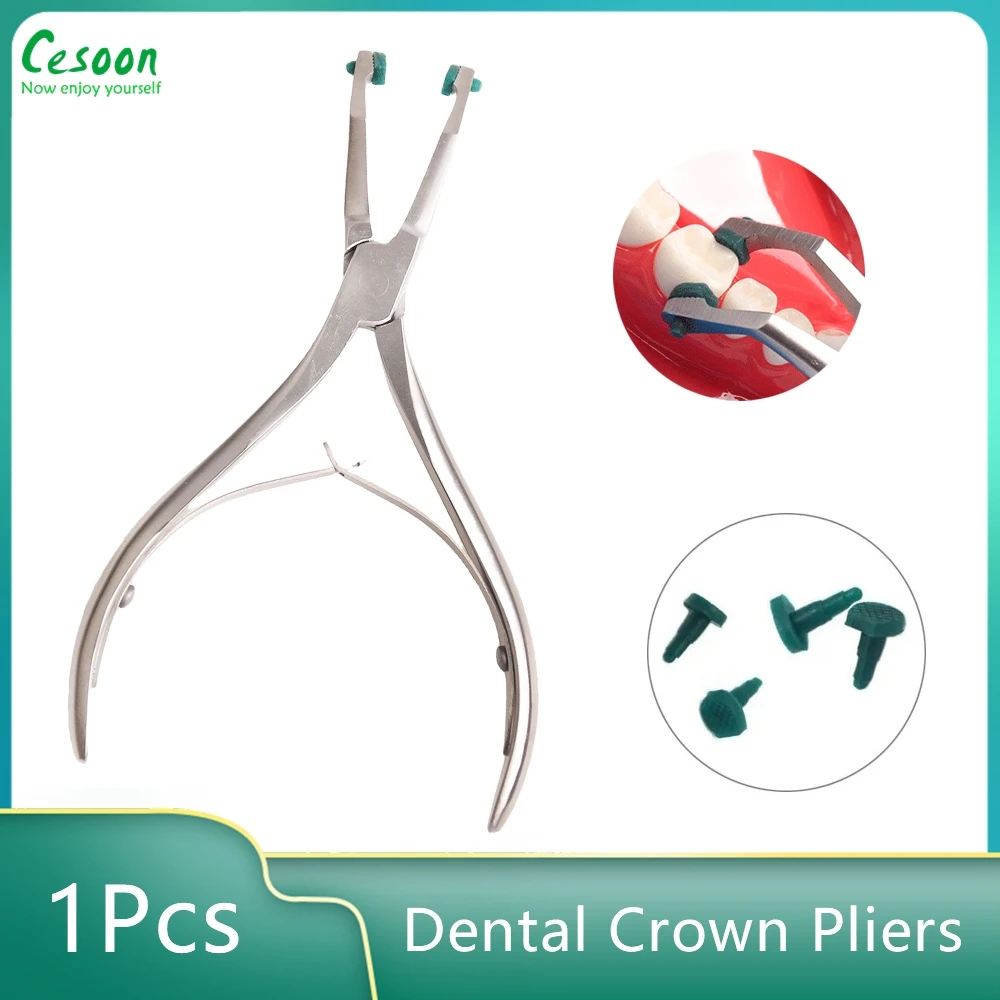 

Dental Stainless Steel Crown Pliers Green Rubber Tipped Removing Temporary Teeth Veneers Autoclavable Dentist Orthodontic Tool