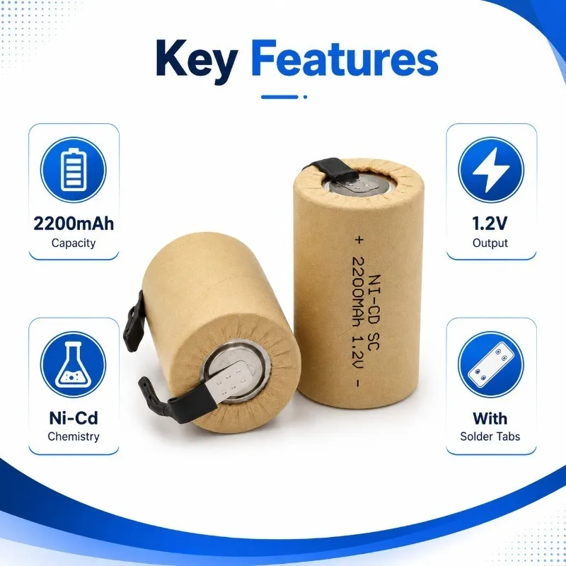 Rechargeable NiCd Battery 1.2V 2200mAh SC Nickel Cadmium Battery Cell For Power Tools Electric Toys DIY Replacement