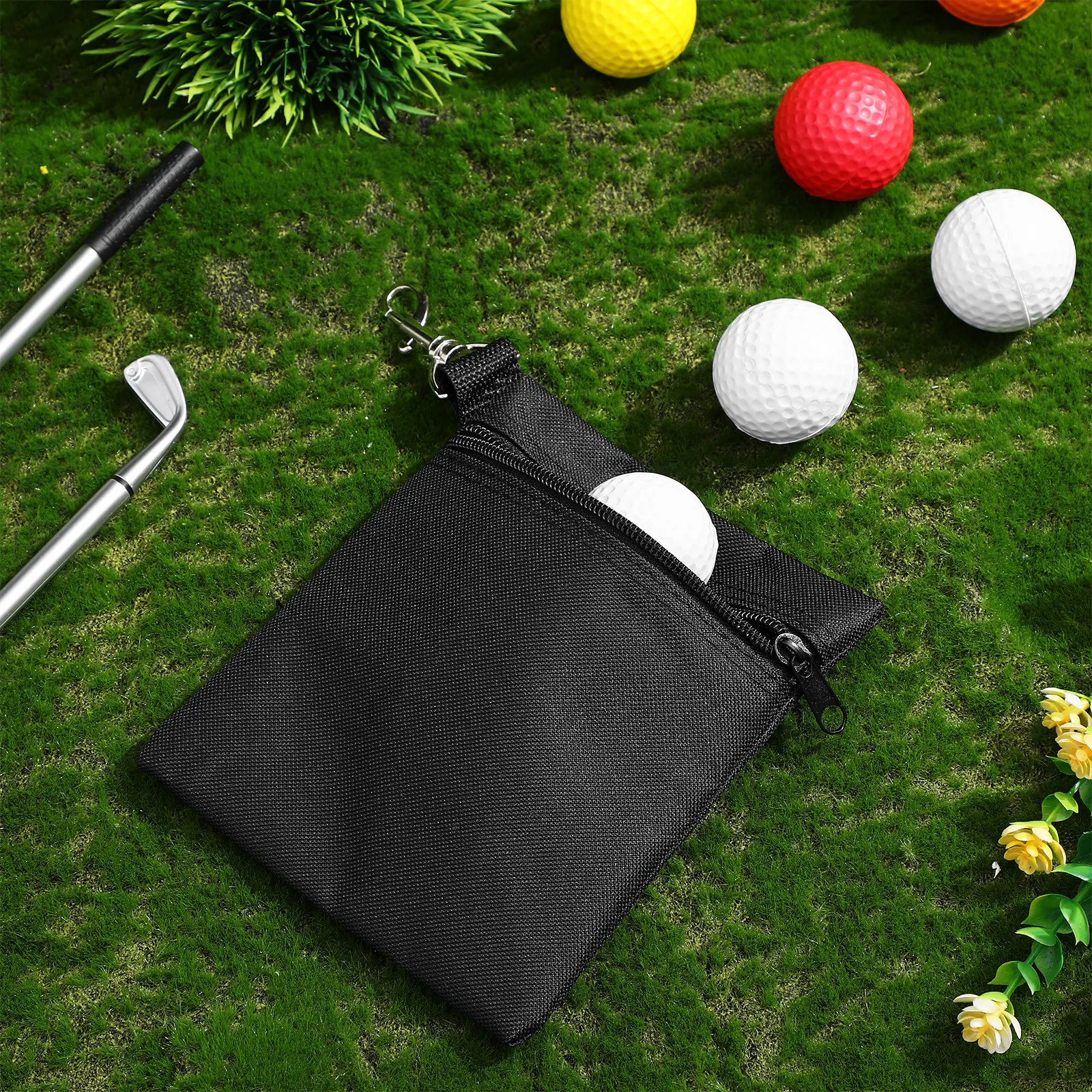 

3Pcs Golf Organizer Pouch Black Oxford Cloth Ample Storage for Tees Balls Sturdy Zipper Closure Metal Lobster Clip Attachable