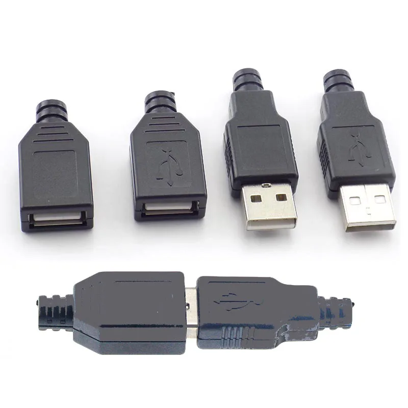 

10 шт., 4-контактный разъем USB Type-A «папа» с черной пластиковой крышкой