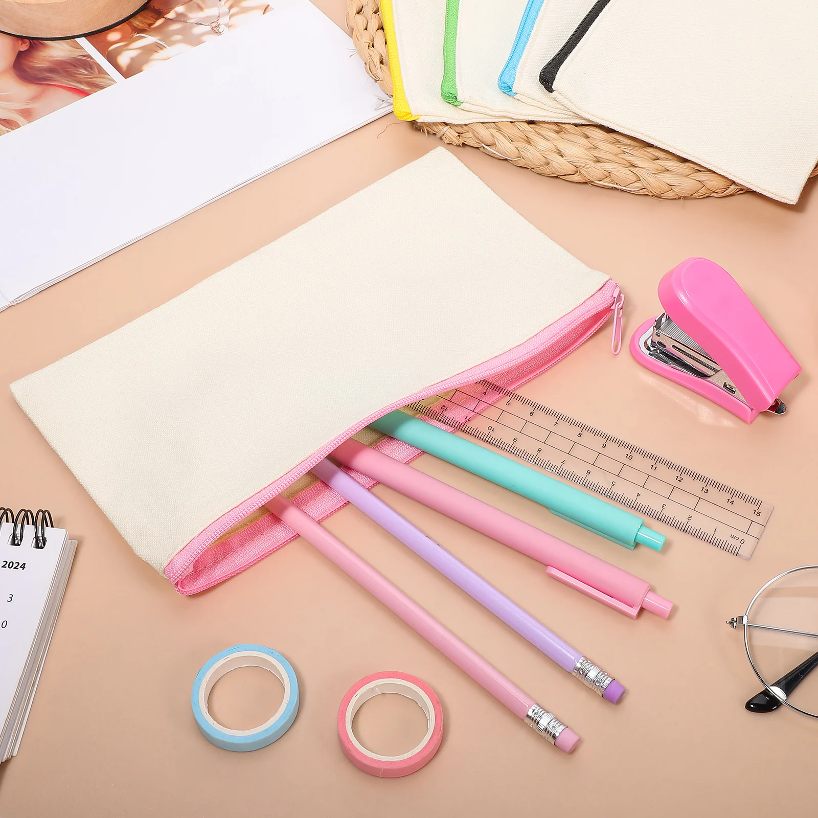 

10pcs Foldable Zipper Pencil Case Bags Large Capacity Canvas Storage Pouches Pen Holder ganizer Travel Makeup Bag