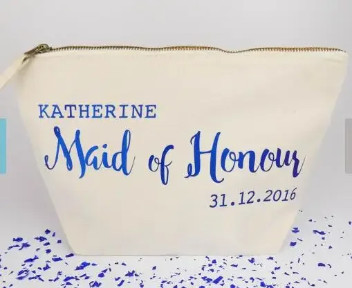 

Personalised wedding bridemaids name date,make up bag bride make up bag, maid of honour make up bag, bridal shower gift