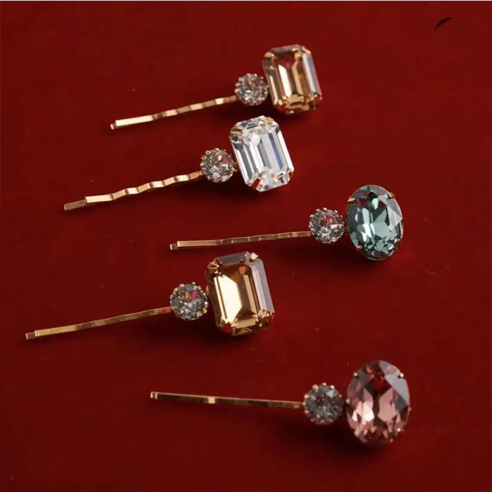 Luxury Crystal Square Gemstone Braided Hairpins Barrettes Hair Jewelry for Women Shiny Rhinestone Geometric Hair Clips Headwear