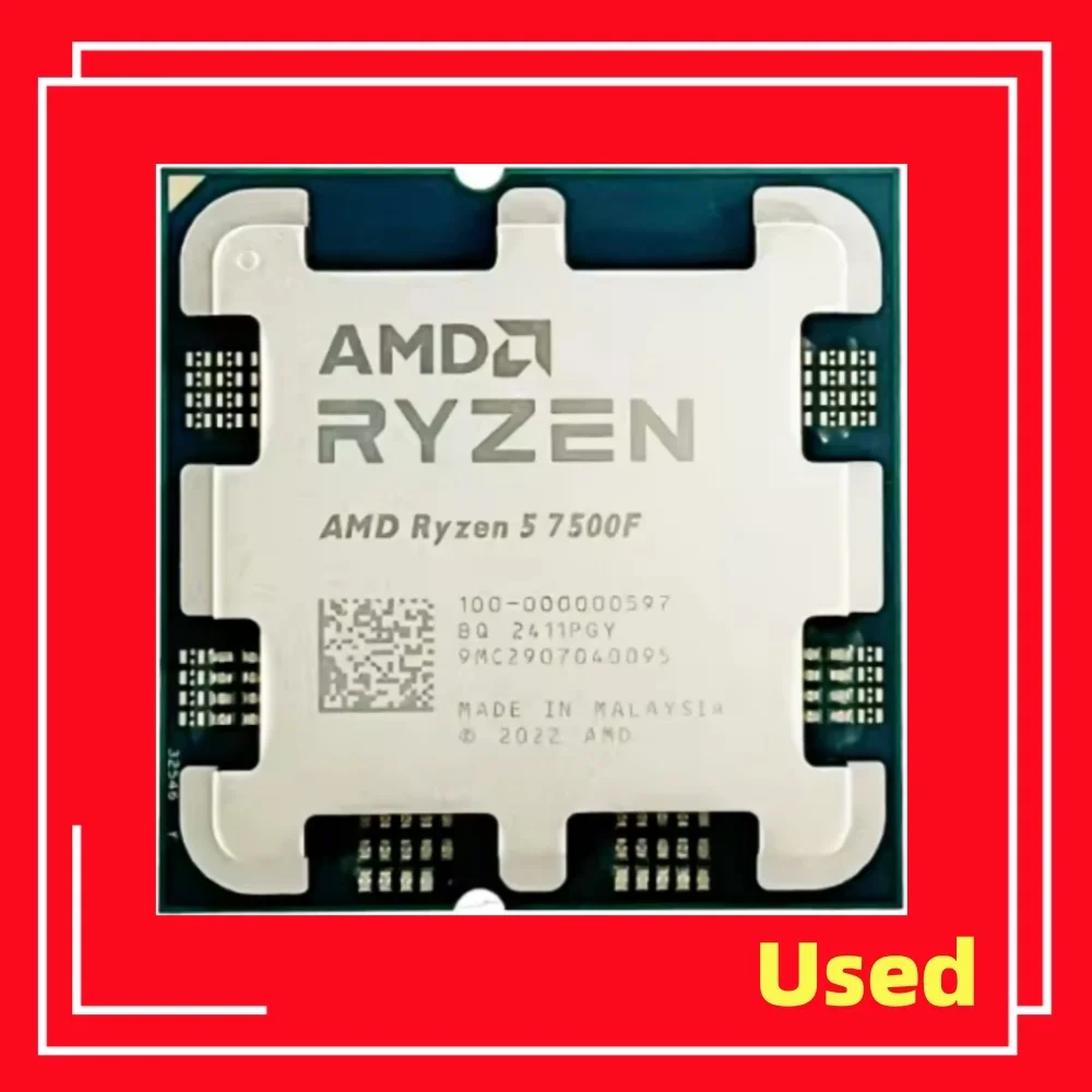 معالج AMD مستعمل Ryzen 5 7500F R5 7500F سداسي النواة اثني عشر خيط 3.7 جيجا هرتز 65 وات L3/32 ميجابايت مقبس AM5 وحدة المعالجة المركزية 100-000000597