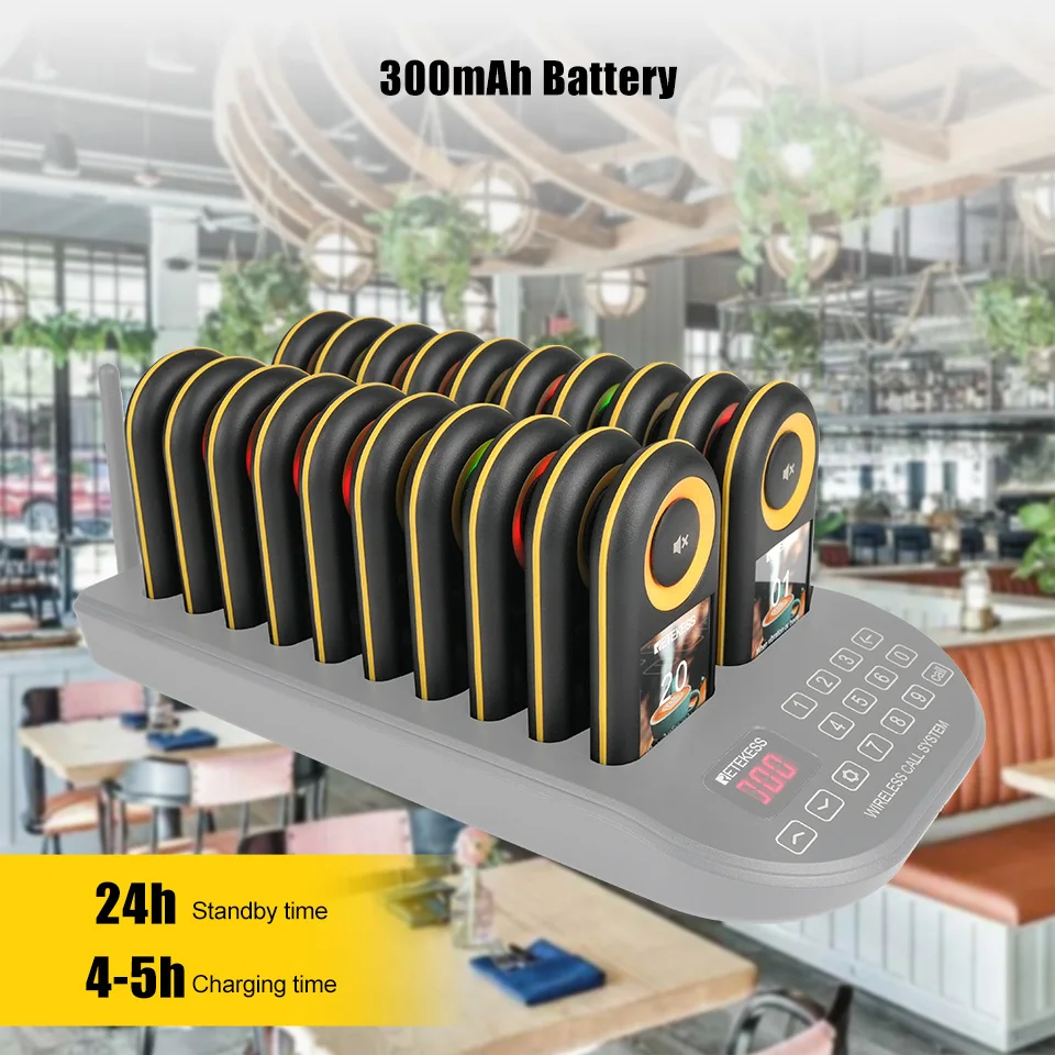 RETEKESS TD169 Drahtloses Restaurant-Pager-System, Vibrationsglocke, wasserdichter Vibrator, Coaster-Buzzer mit großer Reichweite für Food Truck und Café – Detail 7