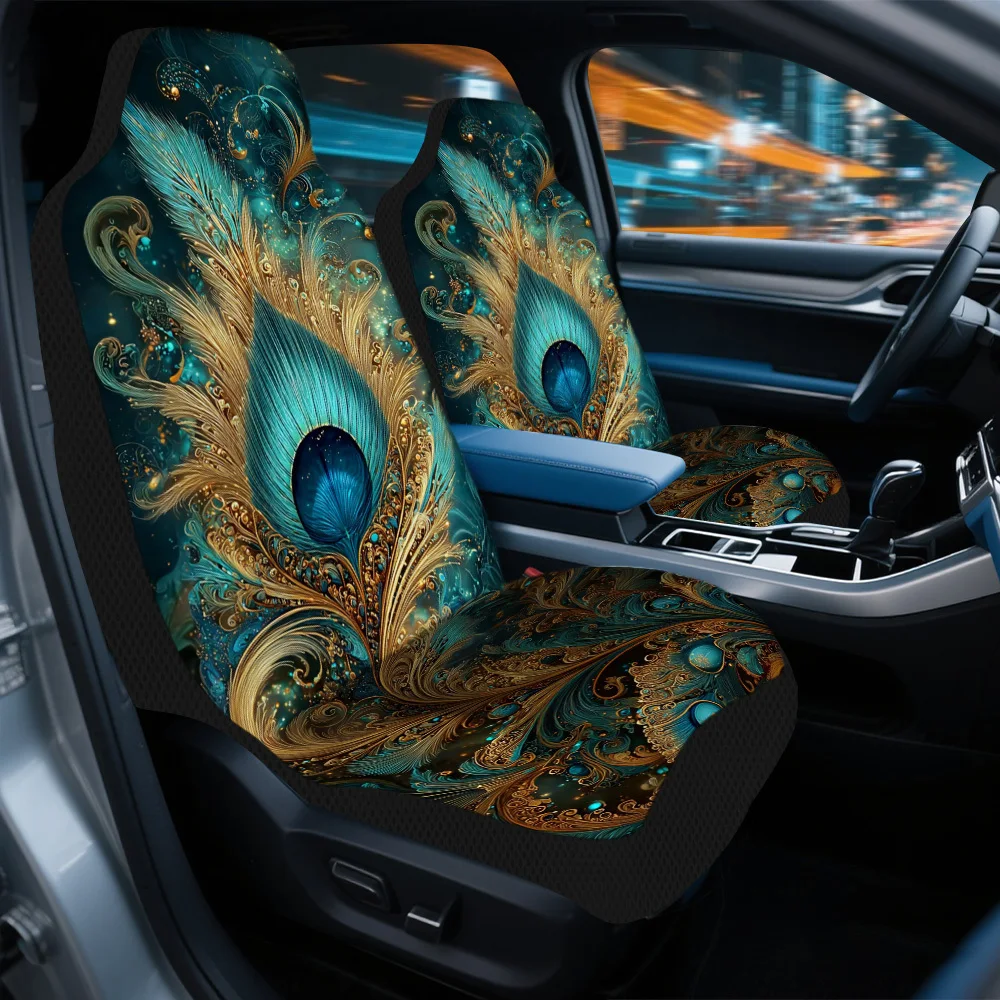 

Set Of 2 Peacock Feather Stylish Car Seat Covers, Front Seat Shielding For Both Genders, Suitable For Cars, Suvs, Trucks, And Se