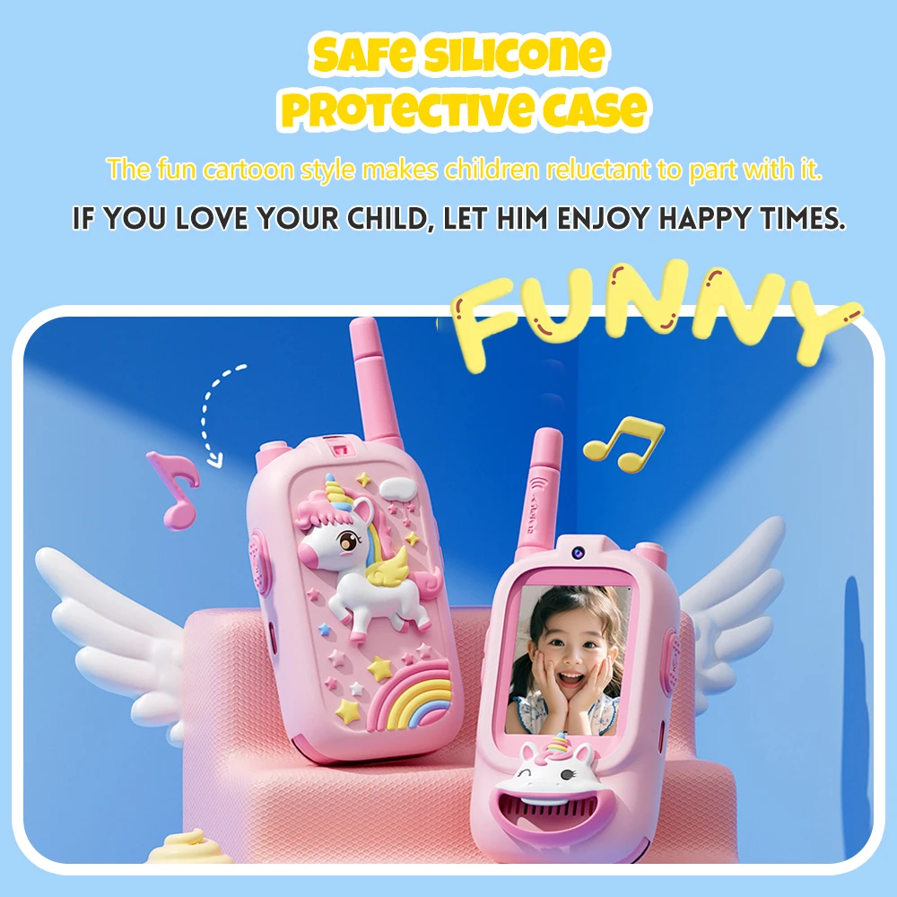 2PCS Facetime Video Walkie Talkies for Kids Long Range Rechargeable Girls Boys Toddler Gifts with Ages 3-12 Toy