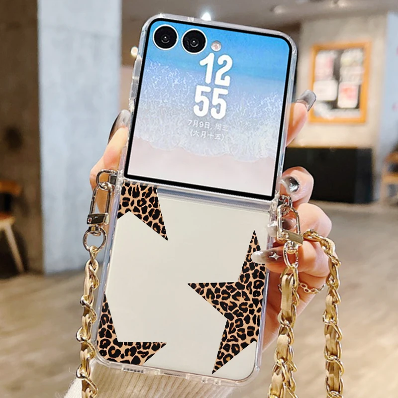 Colorful Star Pattern Lanyard Phone Case For Samsung Galaxy Z Flip 8 7 6 5 4 3 5G Flip8 Flip7 FE Flip6 Crossbody Rope Soft Cover