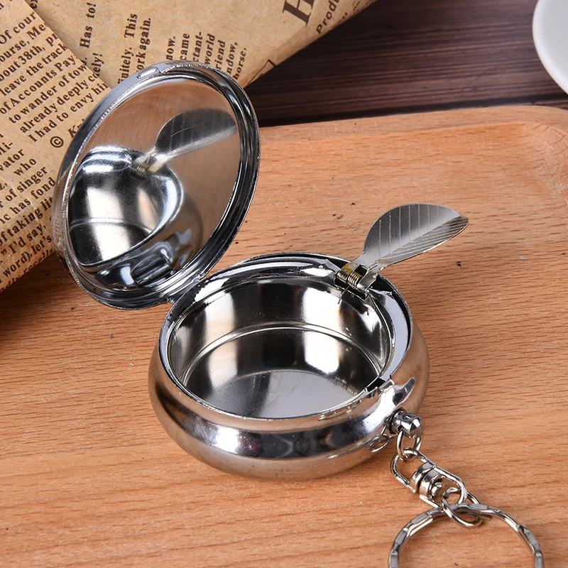 1Pcs Double Layer Round Keychain Portable Stainless Steel Pocket Ashtray Pill Box Case