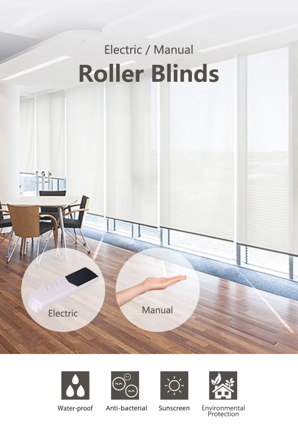 Electric Smart Roller BlindMotorized, Manual, CordlessFull Shades, Light Filtering, Tuya, WiFi Control Curtains, Customized Size