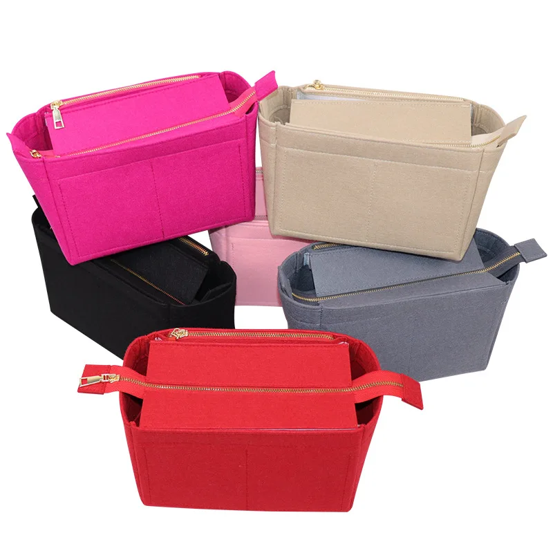 Multifuncional Anti-Theft Felt Insert Bag para Mulheres, Travel Inner Purse, Bolsa Portátil, Saco De Armazenamento, Organizador De Maquiagem, Sacos Cosméticos