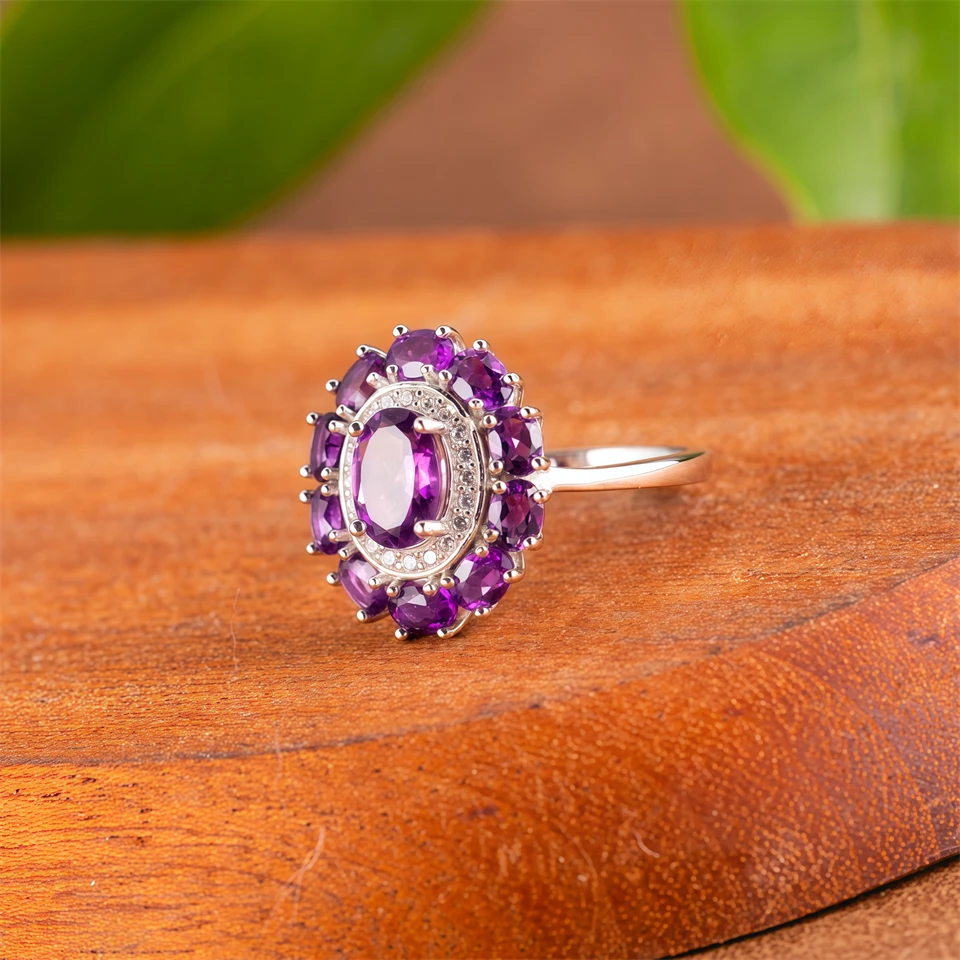 

Кольцо с фиолетовым аметистом из настоящего серебра 925 пробы с натуральными драгоценными камнями весом 3,8 карата, ювелирное изделие для женщин, роскошный подарок для мамы