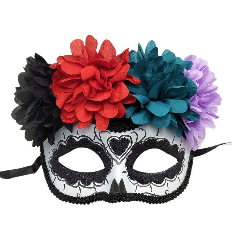 Máscaras de Mascarada con flores para hombres y mujeres, Día de los muertos, actuación de Halloween, fiesta de carnaval, accesorios de Festival de Cosplay