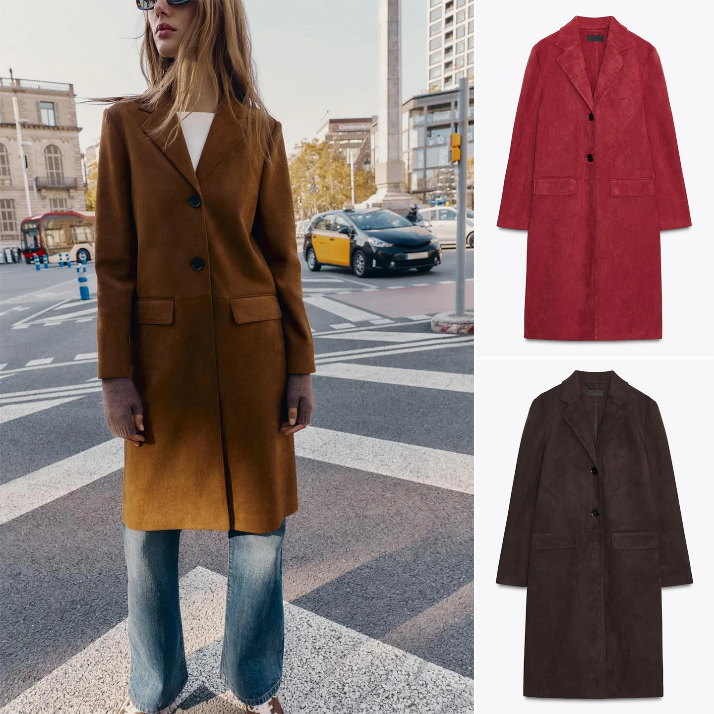 

Winter New Women's Casual Sle Long Sve Straight Hem Faux Suede Effect Coat Polyester Fiber 00% Faion Ladies' Outerwear