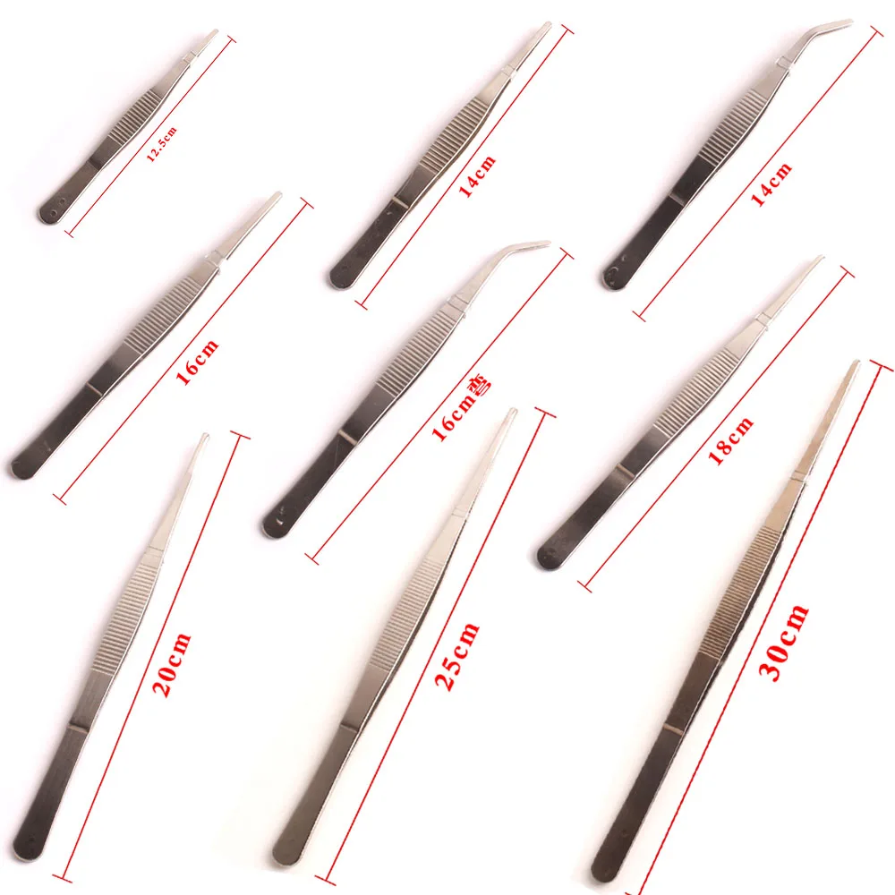 30cm Multifuctional Stainless Elbow Tweezers Precision Non-slip Straight Bent Head Tweezers Clip Long Medical Pet Feeding Tools