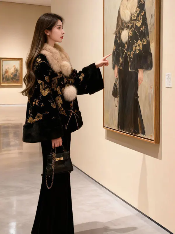 

Новый винтажный комплект верхней одежды и юбки в китайском стиле Sle Bla, уникальный высококачественный женский костюм из двух предметов Winter Faion