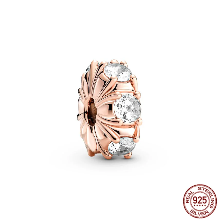 Breloque en argent regardé 925 pour femme, plaqué or rose, clip à longue broche, perle de charme, convient au bracelet Pandora original, bijoux pour femme, Rotterdam