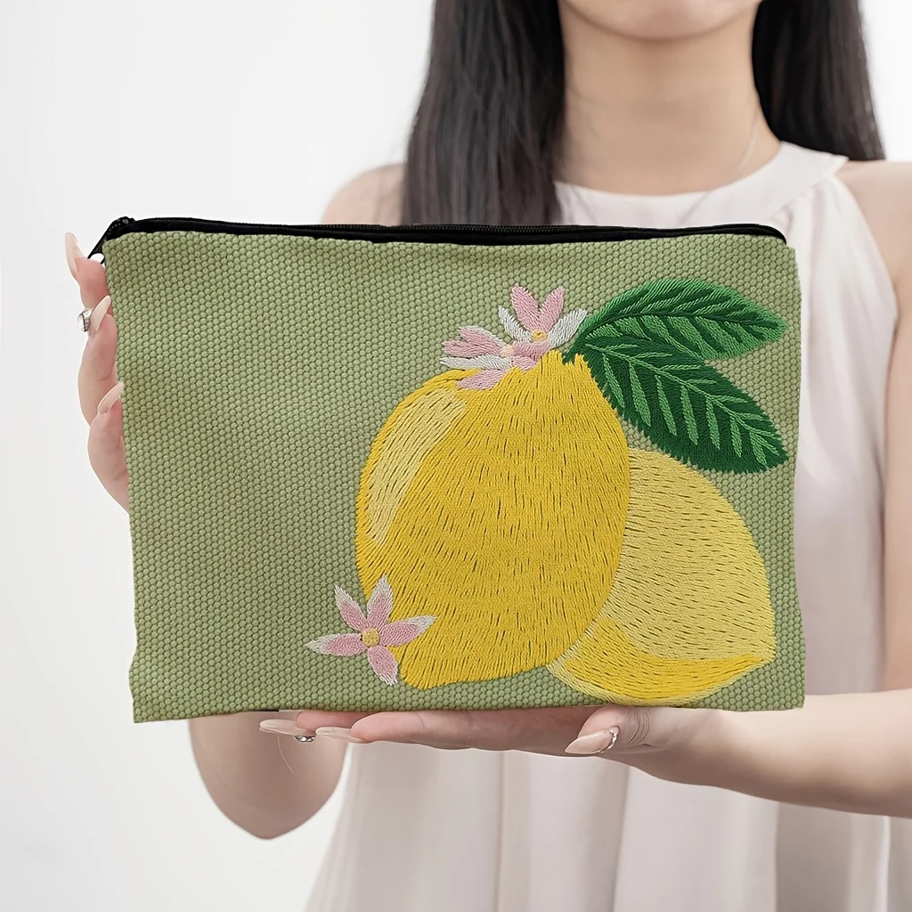 1 Piece of Makeup Bag with Bright Yellow Lemons, Green Leaves, and Pink and White Flowers in Layers - Multifunctional Zipper Bag for Women, Perfect Travel Zipper Storage Bag, Fun Birthday Gift