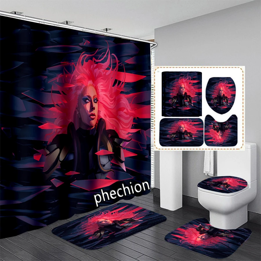 New Lady Gaga 3D Print Shower Curtain Waterproof Bathroom Curtain Anti-slip Bath Mat Set Toilet Rugs X21