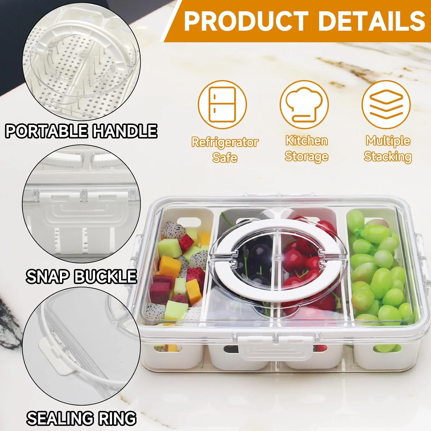 Snack Tray with Lid Handle Portable Snackle Box Container Veggie Serving Tray Charcuterie Board for Travel Party Picnic