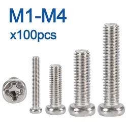 100pcs/lot Cross Recessed BM Pan Head Screws Nickel Plated Carbon Steel M2 M2.5 M3 M4 Phillips Machine Screws Grade 4.8 DIN7985
