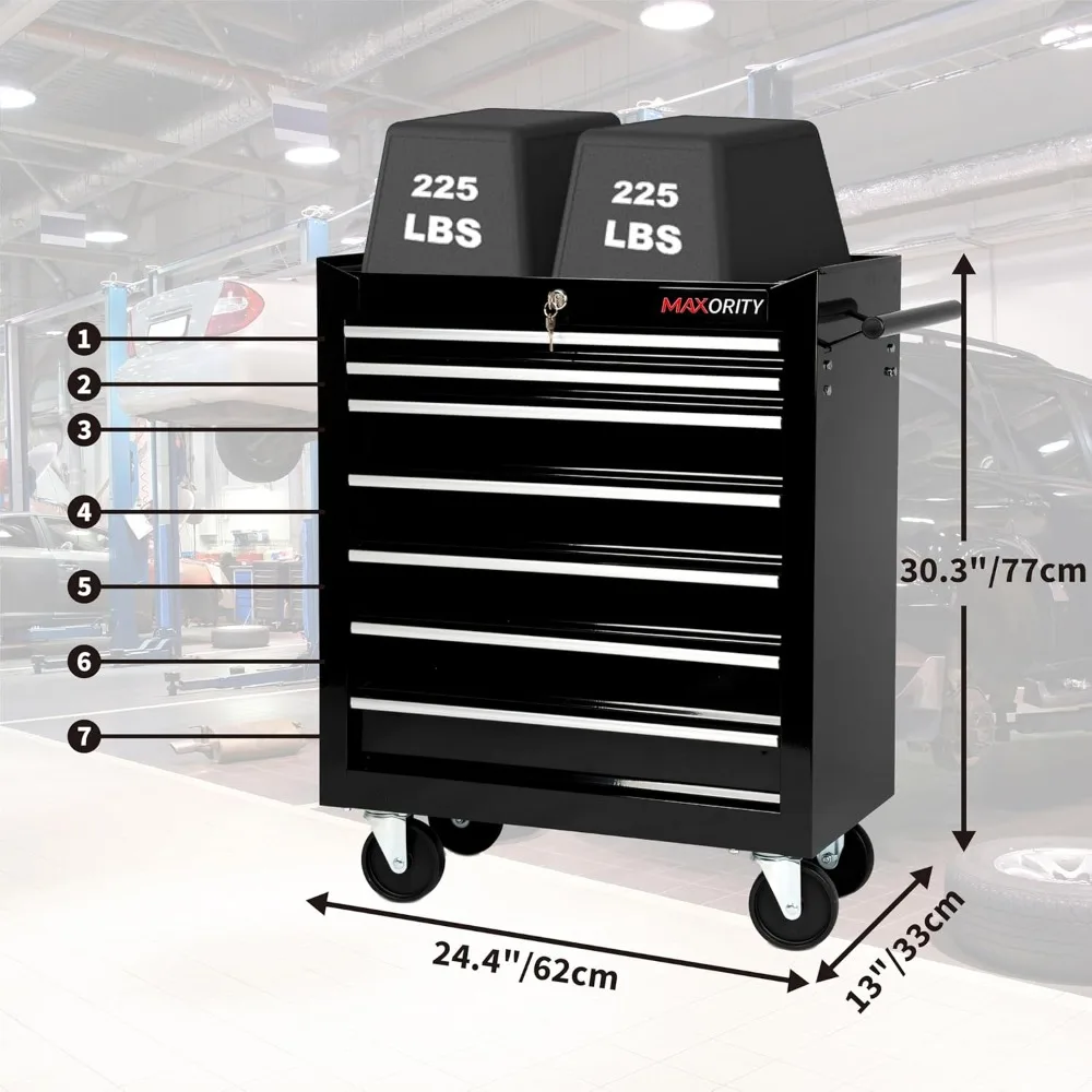 

7-Drawer Rolling Tool Chest Cabinet with Lock Mobile Cart for Garage Workshop Black Heavy Duty