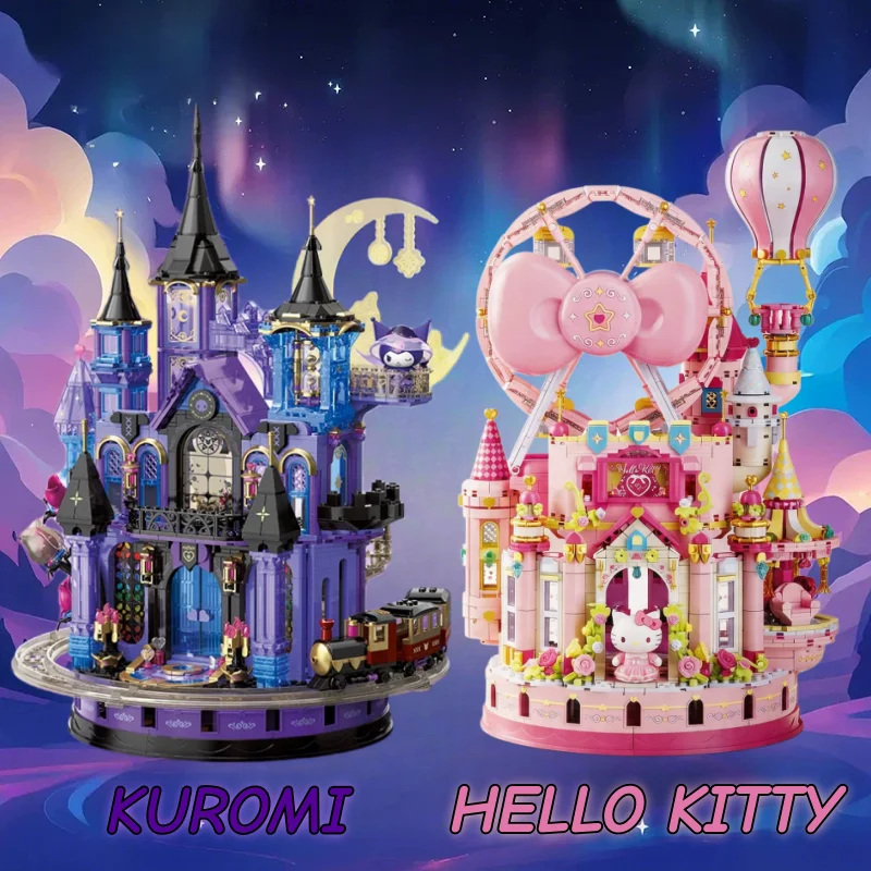 

New Sanrio Series Building Blocks Kitty Kuromi Assembly Model Big Toys Desktop Ornaments Cartoon Collectible Birthday Gifts