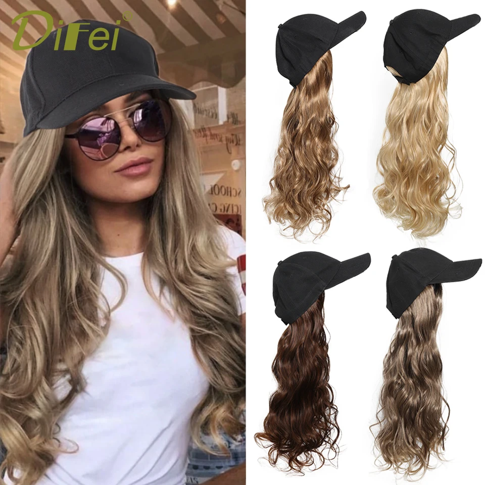 

Long Curly Wig Hat Synthetic Wig Female Black Hat Hip Hop Hat Baseball Cap Long Curly Wig Cool Fluffy Seamless Connection Wig