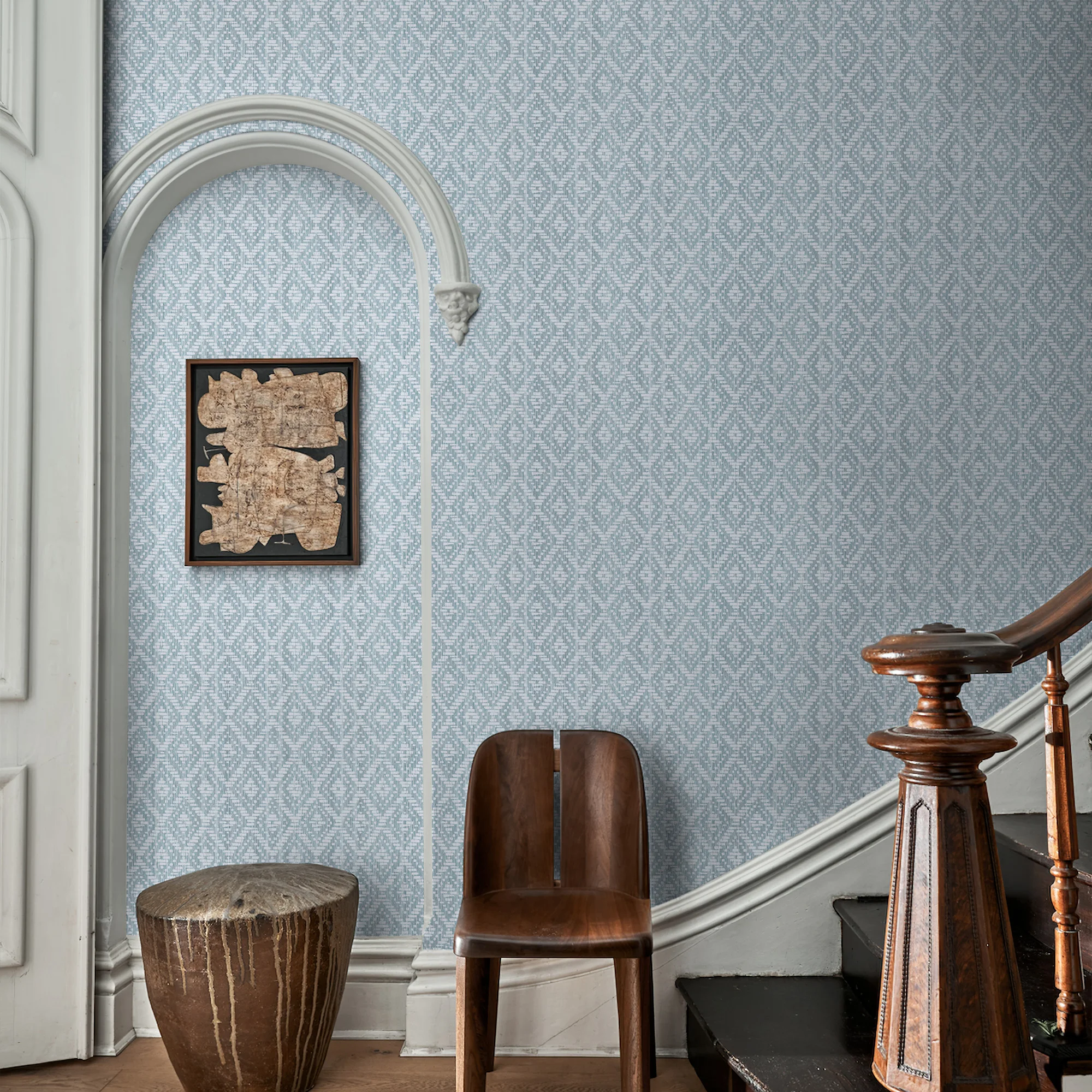 

Light Blue Floral Rattan Woven Textured Wallpaper Morden Waterproof Geometric Grid Pattern Vinyl Furniture Cabinet Stickers
