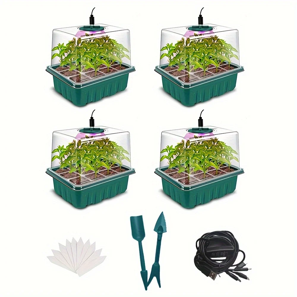 Hole 12 Cell Per Tray LED Grow Light Full Spectrum with Seedling Tray Plant Seed Starter Trays Home Greenhouse Growing Lamp