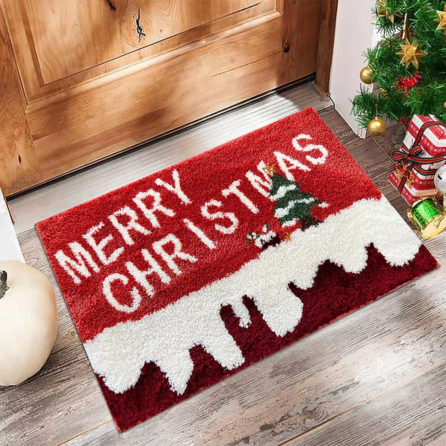 Weihnachts-Fußmatte Weihnachtsmann Lebkuchenmann Teppich für Innen und Außen Dekoration für Zuhause Weihnachten 2025 Neujahr 2026 rutschfest robust ideal für Feste Eingang und festliche Geschenke – Detail 6