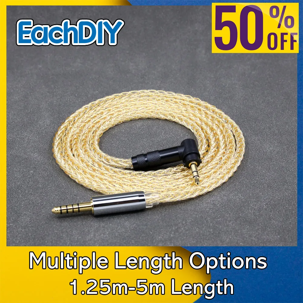 

8 Core 99% 7n Pure Silver 24k Gold Plated Earphone Cable For Fostex T50RP Mk3 T40RP T20RP Mk2 Dekoni Audio Headphone 8488
