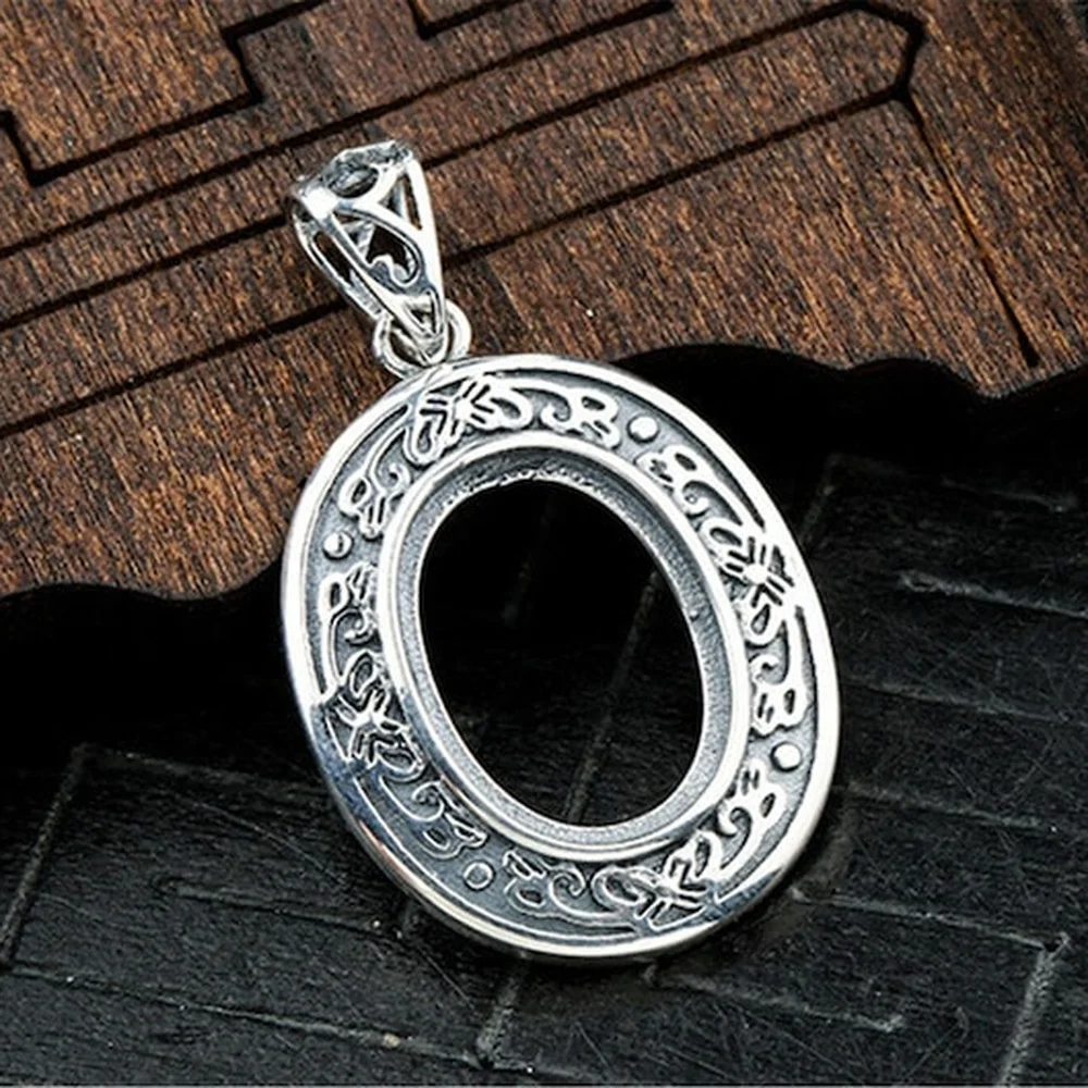 Pendant Blank (11x15mm Oval Blank) Antique Style Thai Sterling Silver Oval Cabochon Pendant Setting