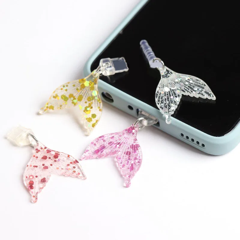 Cute Fish Tail Dust Plug Charm Kawaii 3.5MM Jack Type C Phone Anti Dust Cap Charge Port Plug For iPhone Dust Protection Stopper