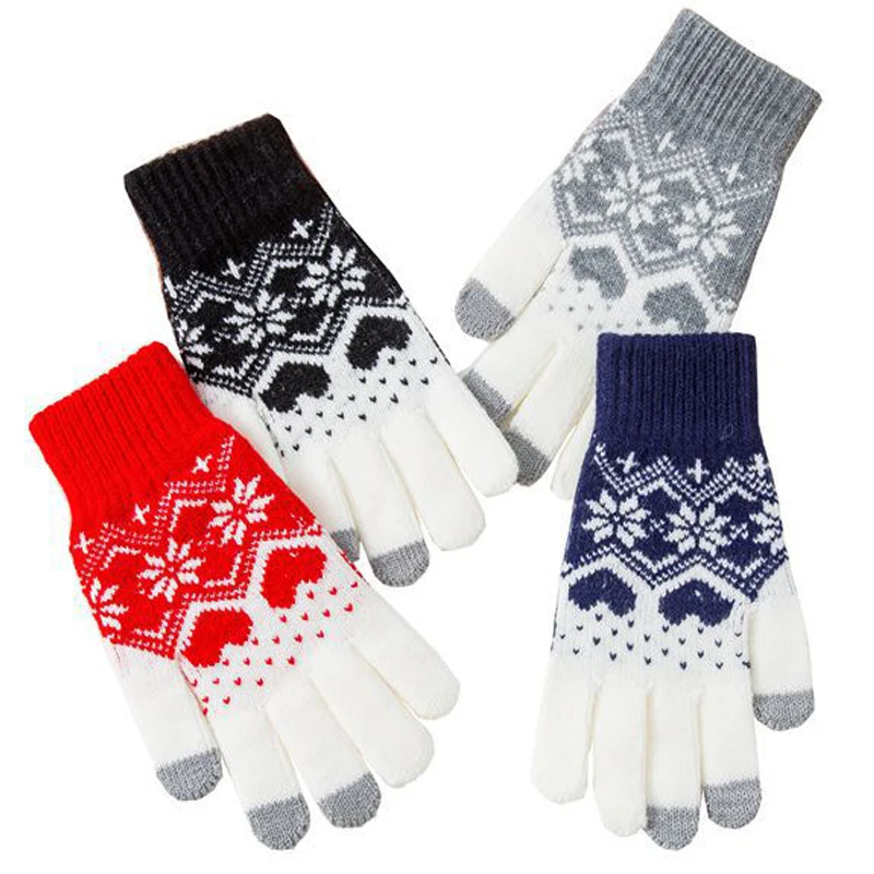 Women Knitted Gloves Magic Touch Screen Gloves Men Female Stretch Knit Mittens Winter Autumn Snowflake Glove Snow Guantes Warmer