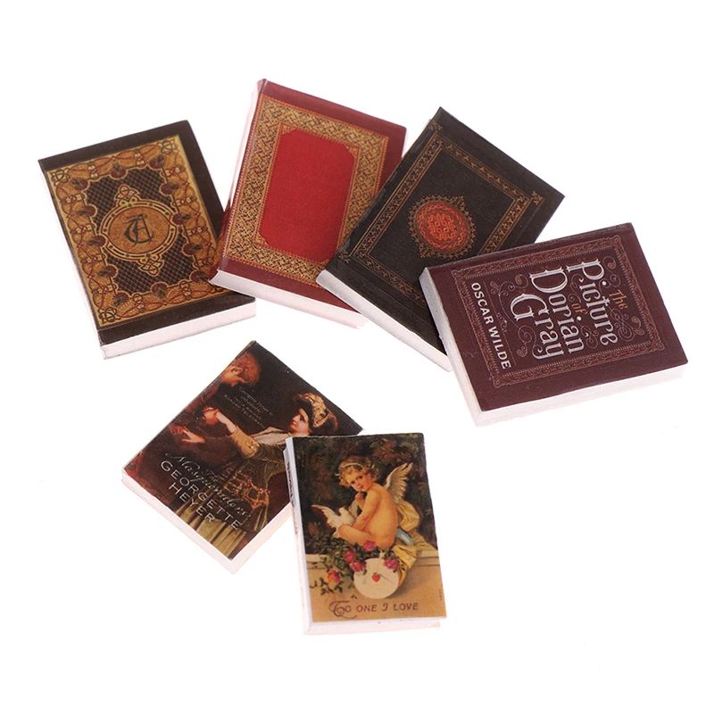 6Pcs/set 1/12 Dollhouse Vintage Miniature Book Model Notebook Doll House Furniture Decoration