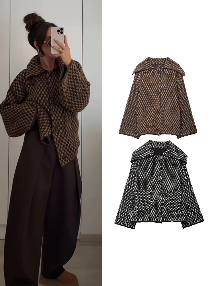 

TFMLN женское вязаное пальто, осеннее новое модное вязаное пальто с длинными рукавами и пуговицами, большие лацканы, женская элегантная повседневная свободная верхняя одежда