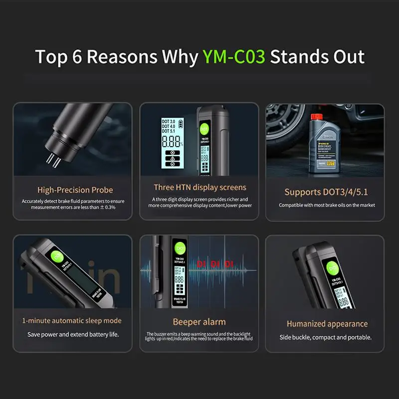 Brake Fluid Tester Digital DOT3 DOT4 DOT51 Fast Water Content Detection Pen for Automotive Oil Quality in Repair Shop