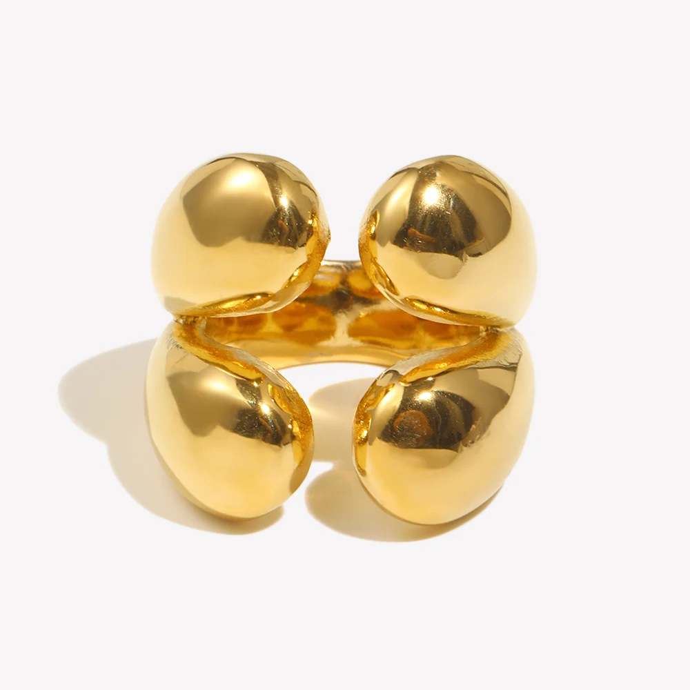 E.B.belle Water Drop Head Open Ring PVD Plate 18K Gold Plated Decoration 316L Stainless Steel Lady Finger Jewelry Gifts