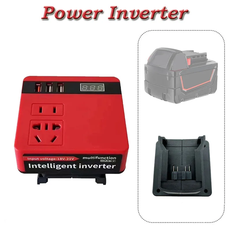 Portable Power Inverter for Milwaukee 18V Li-ion Battery DC18V to AC110-120V Charger Adapter Battery Outlet with Current Display