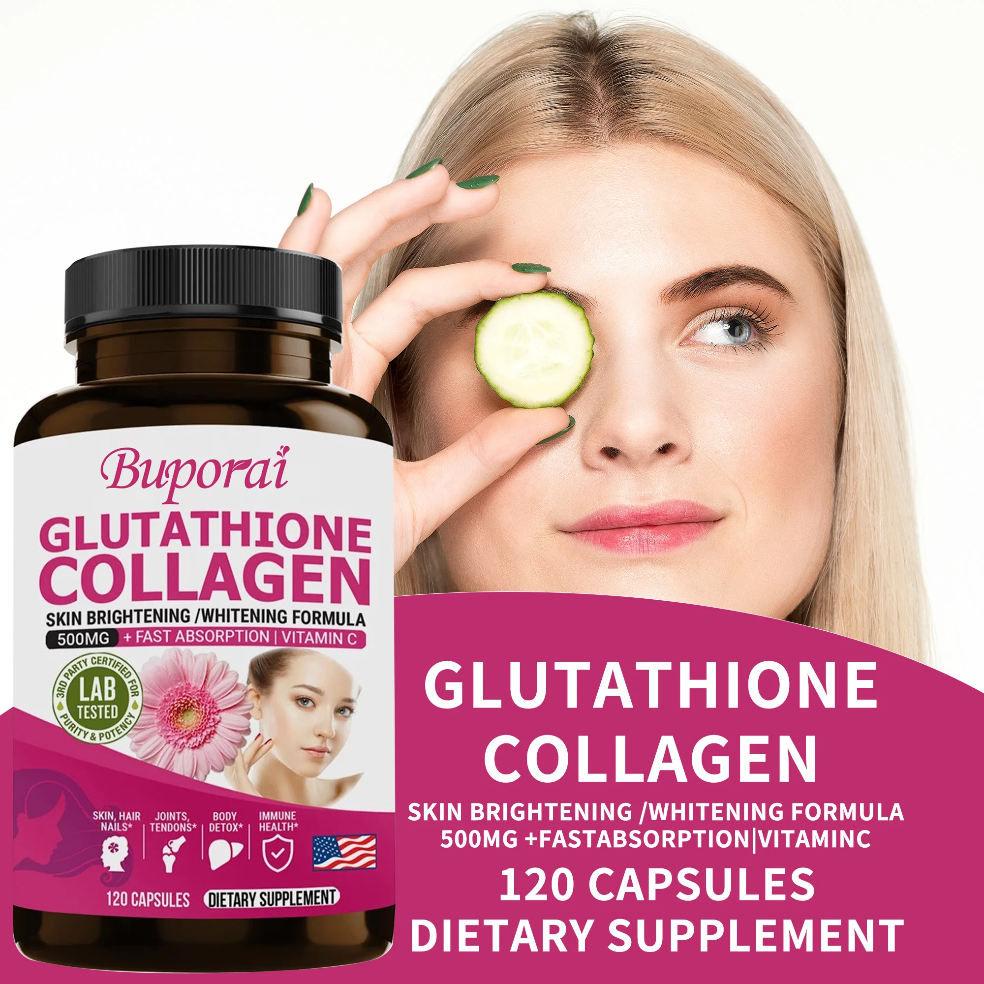 Glutathione and Collagen Supplements - Smooth and Firm Skin, Reduce Wrinkles, Support Healthy Hair, Joints and Nails, Vitality