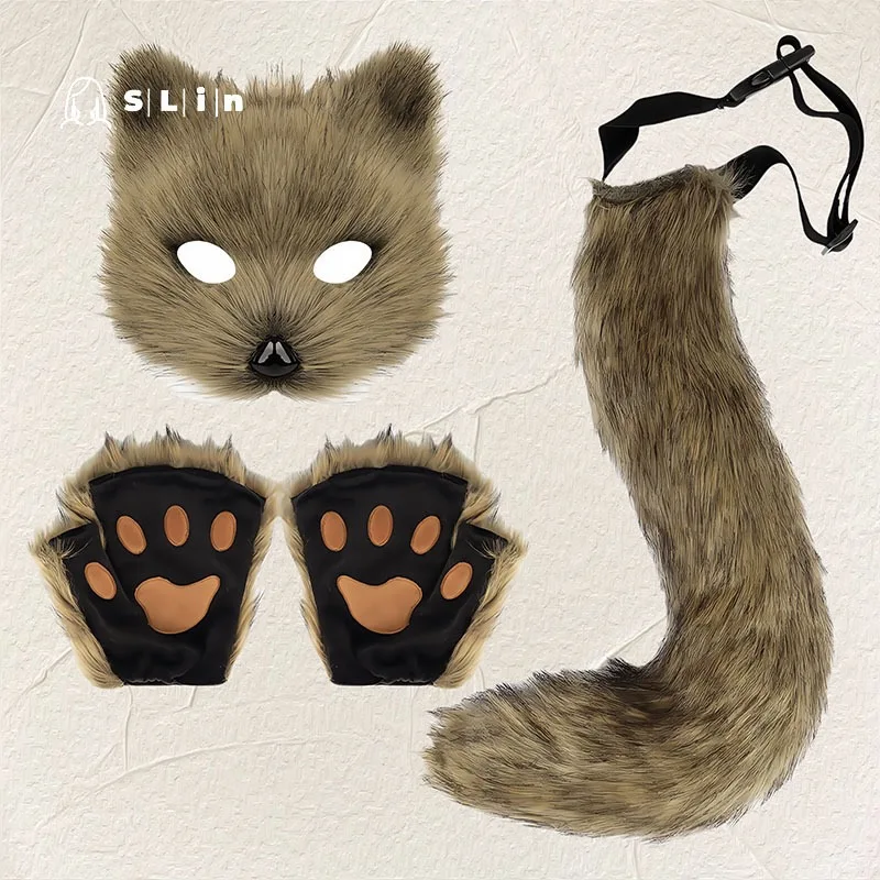 Set di maschera e coda di volpe di peluche sexy per le donne Accessorio cosplay di Halloween Accessori per costumi di bestia simulata Maschera per il sesso femminile