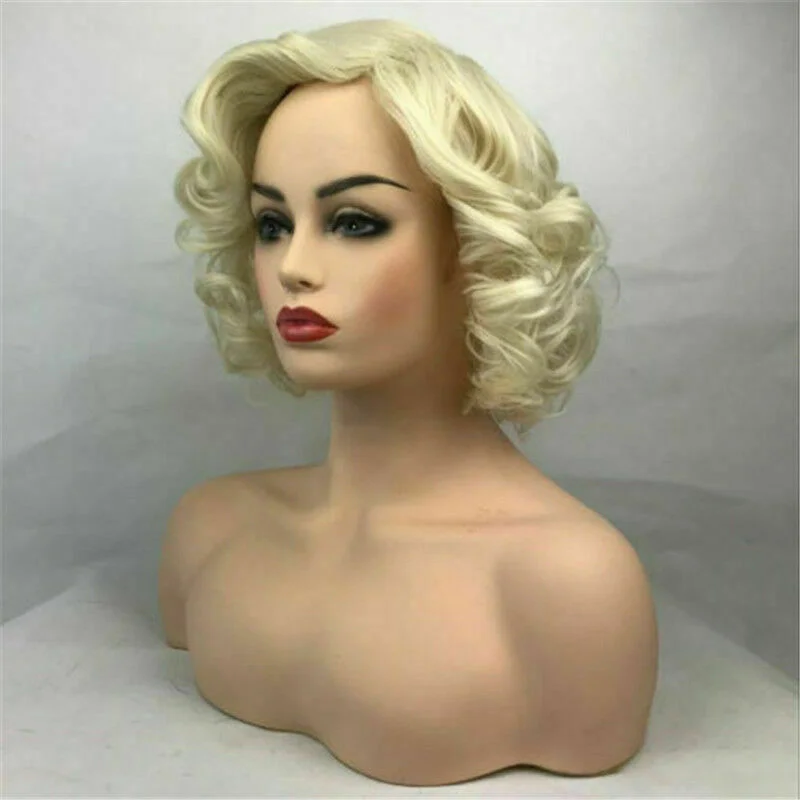 Women Short Wavy Curly Ladies Hair Fluffy Wig Blonde Cosplay Wigs