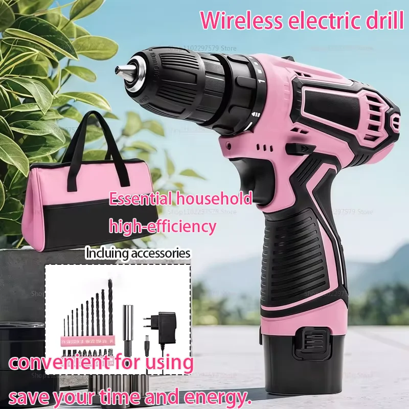 

Электрическая отвертка 12 В, аккумуляторная дрель с крутящим моментом 25 + 1, мини-беспроводные электроинструменты, литий-ионная батарея, розовая дрель